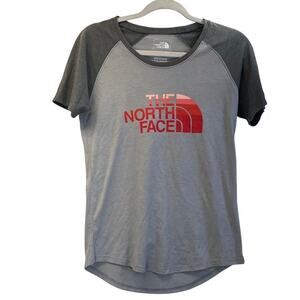 The North Face Womens XS Gray Red Logo Tee Half Dome Casual/Outdoors
